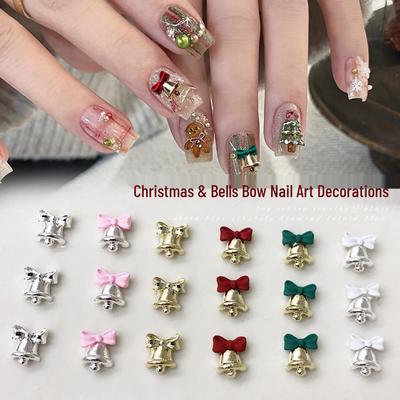 Set de Décoration Nail Art Cloche de Noël & Papillon avec Cloche Dorée Accessoires Perçage DIY