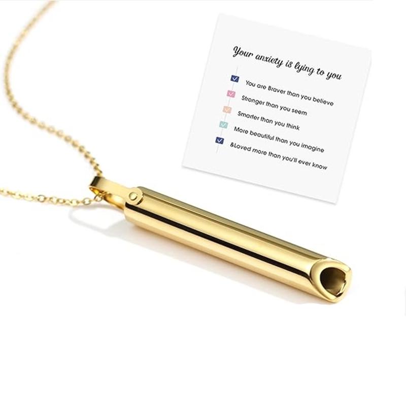Stainless Steel Anxiety Relief Yoga Meditation Whistle Pendant Necklace