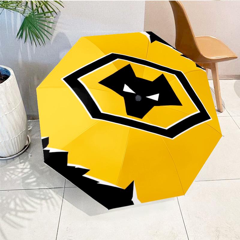 Ombrello Automatico Stampato con Emblema del Wolves Football Club, 8 Stecche per Viaggio, Campeggio, Ombrello Casual, Regalo Essenziale per la famiglia e gli amici