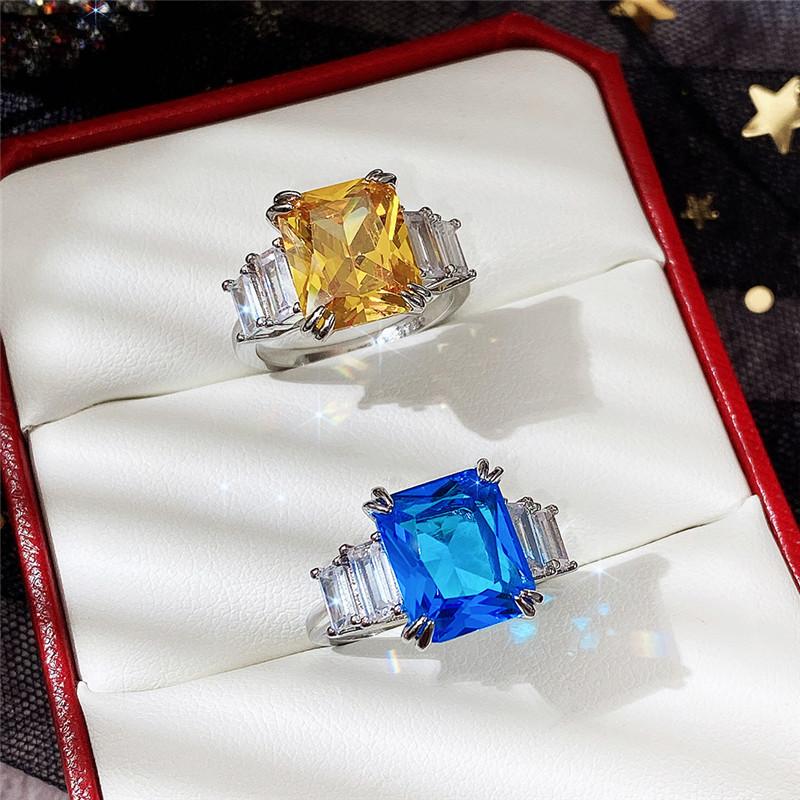 Huitan Bright Blue/Yellow Stone Women's Ring Fashion Versatile Female Finger Accessories for Party Luxury Cubic Zirconia Zircon