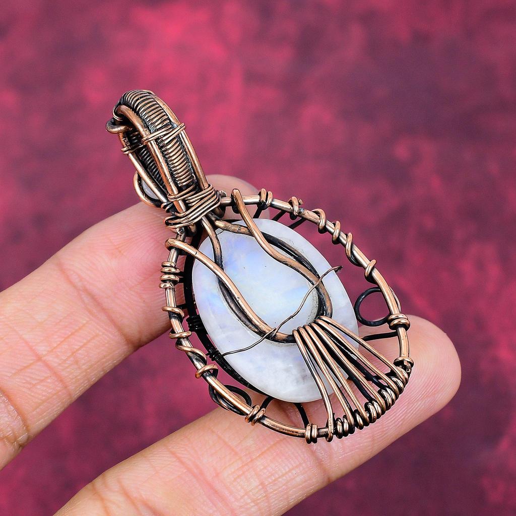 Evil Eye Rainbow Moonstone Pendant Copper Wire Wrapped Jewelry Gemstone Pendant