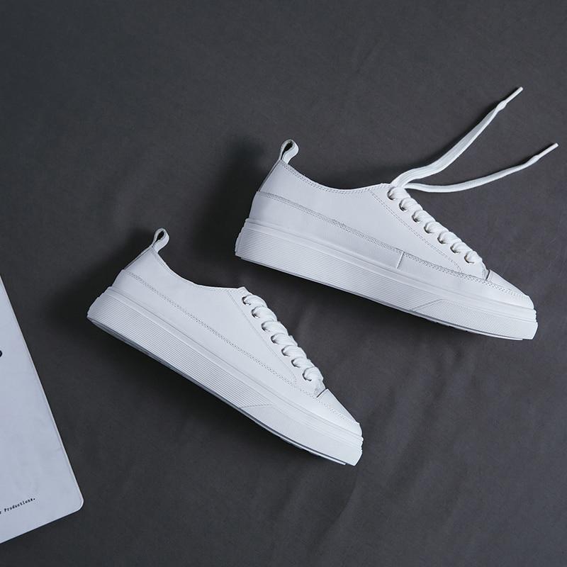 Genuine Leather Shoes Spring Autumn Cow Leather Flat Bottom Loafers White Shoes Ladie Sneakers Vulcanized Shoes