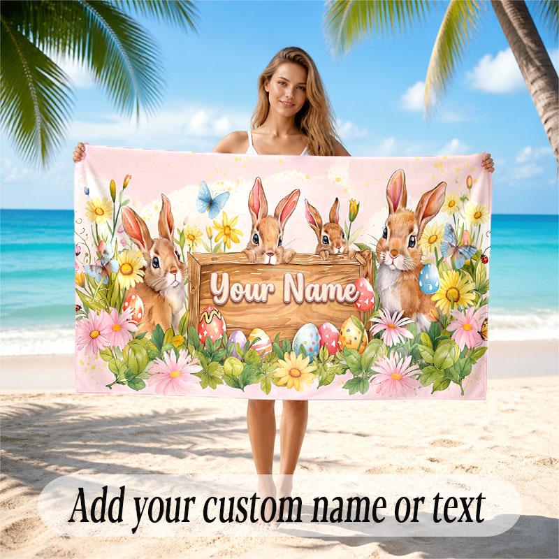 Animals Theme Soft Beach Towel Personalized Custom Name Text Towel Portable for Beach Pool Travel