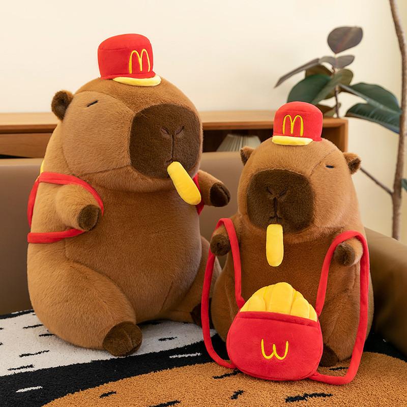 Plush Capybara Creative Toy Hat Fries Backpack Stretchable Poseable Gift Kids