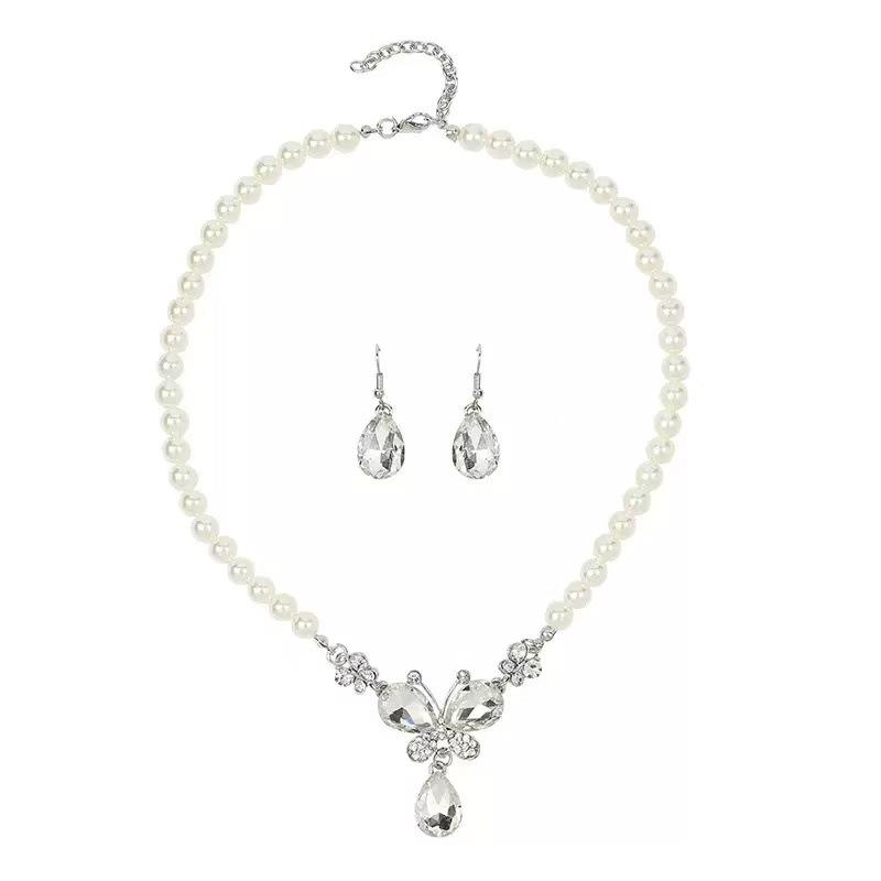 Elegant Bridal Pearl & Gemstone Necklace and Earring Set