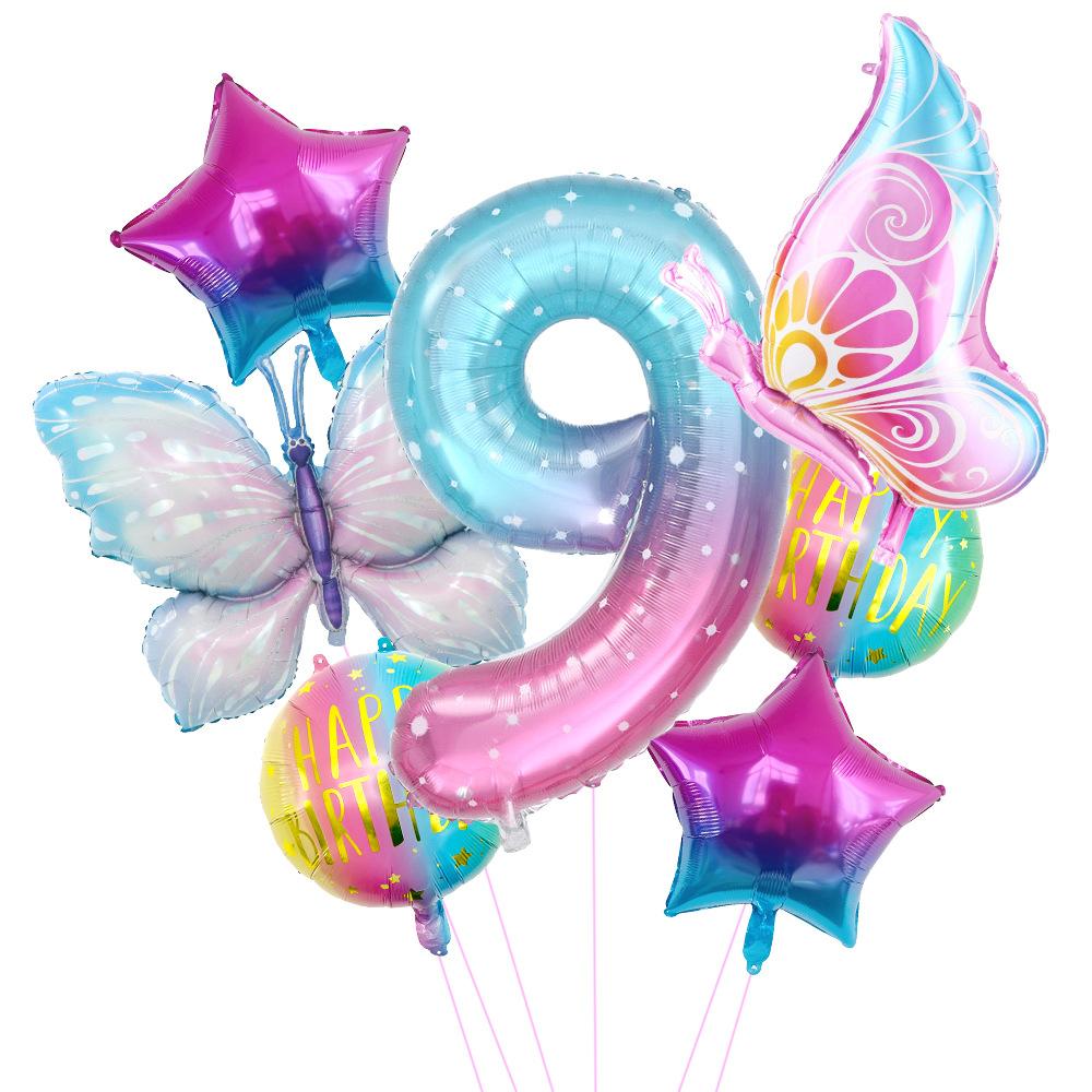 Butterfly Balloon Set 40 Inch Starry Sky Digital Gradual Change Side Flying Butterfly Balloon Baby Birthday Party Arrangement
