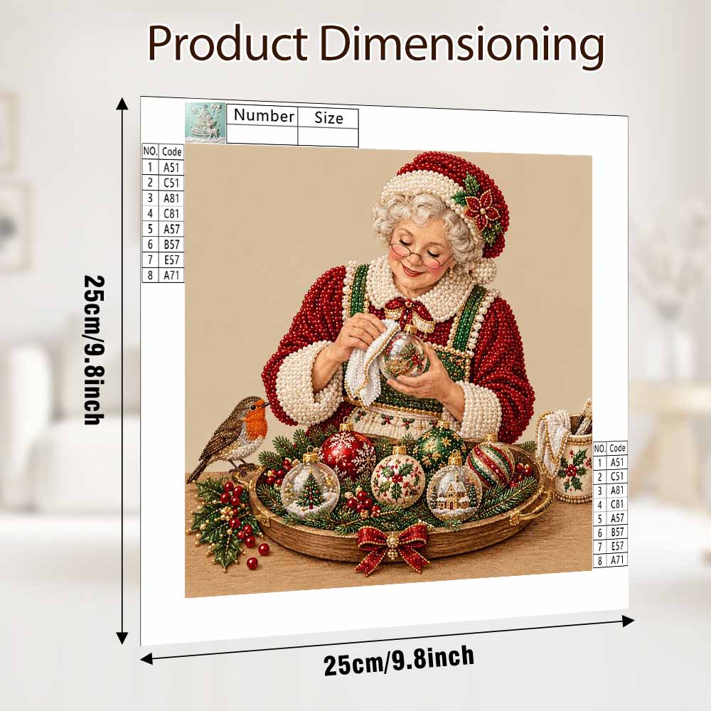DIY Mrs. Claus Christmas Pearl Diamond Painting Art Kit with Frame. Home Wall Decor Craft Kit. Wall Decoration Gift