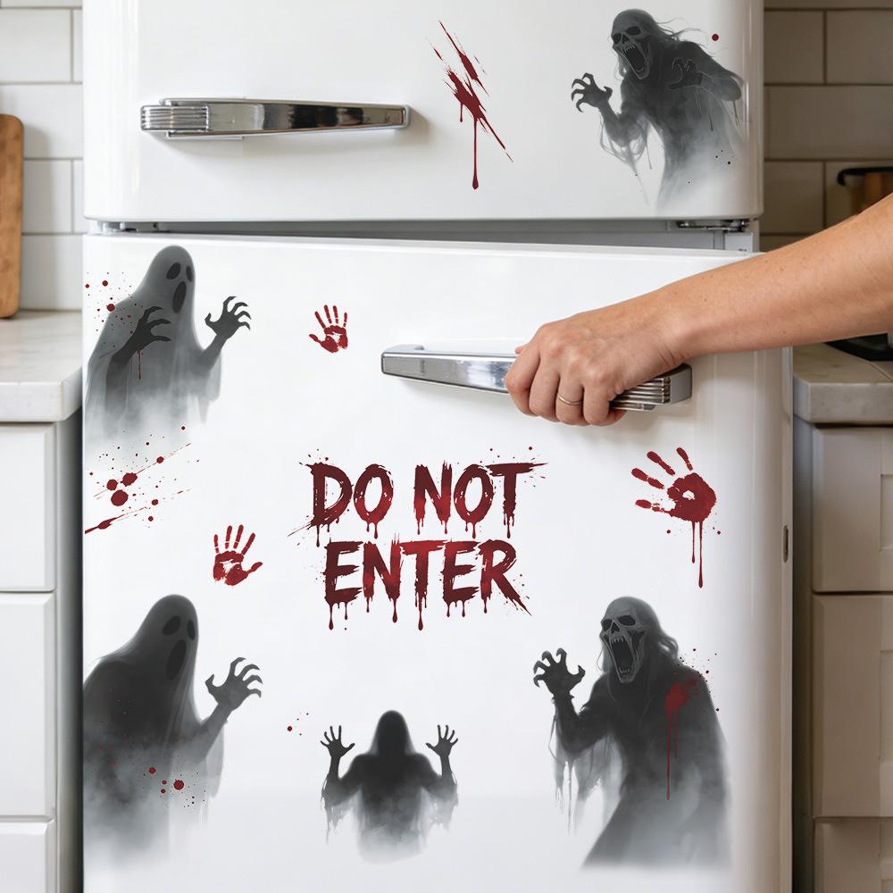 Halloween Terrifying Faceless Ghost Bloody Handprints on Balcony, Window Glass, Window Stickers