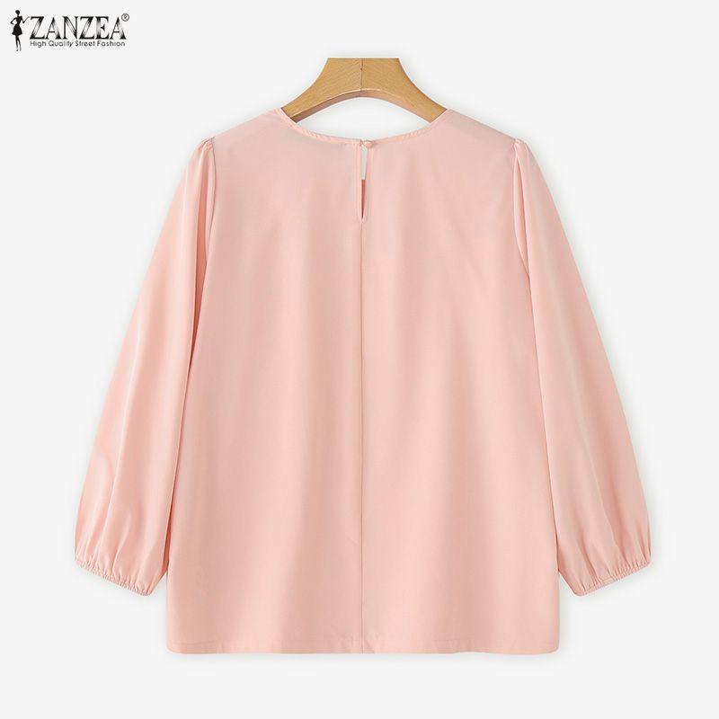 ZANZEA Women Casual V-Neck Long Sleeve Lace Patchwork Solid Color Loose Blouse
