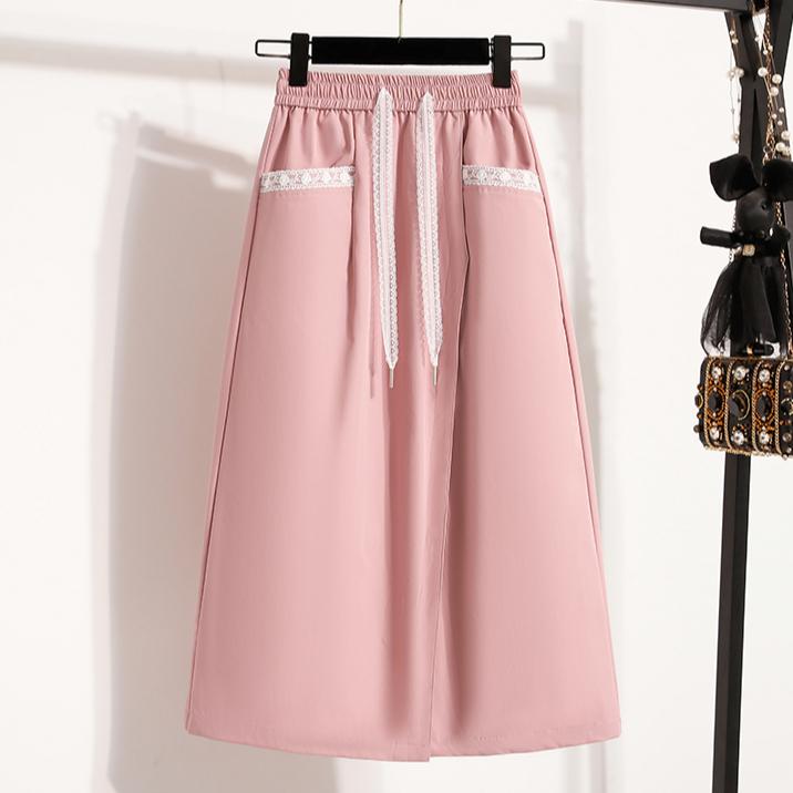 

DIMANAF 2025 Большие размеры Новые весенние эластичные хлопковые юбки женские А-силуэта модная свободная юбка с высокой талией винтажное макси 5XL розовый