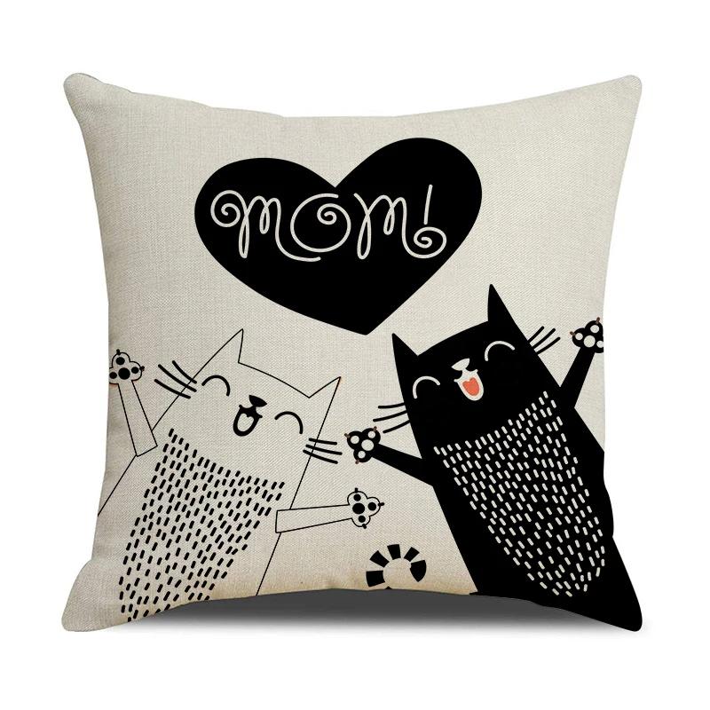 Black And White Cute Cat Printed Cushion Cover Home Decorative Sofa Pillow Covers Coffee Chair Throw Pillow Case Car Pillowcase
