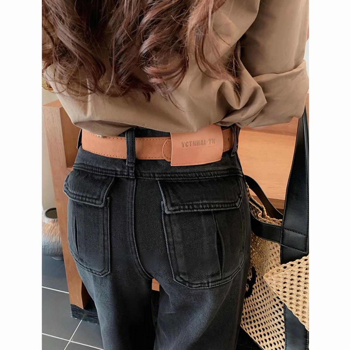 

Korean High Waist Black-Gray Slim Straight Velvet Jeans for Women XS (75-90 lbs)