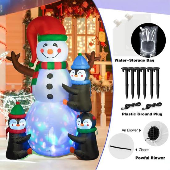 Lighted Christmas Inflatable Figurine Large Cute Blow Up Snowman Penguin Gingerbread Man Santa Ornaments with Built-in LED Light for Lawn Party Decor