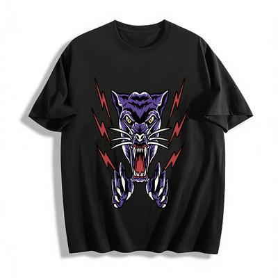 Fierce Panther Lightning Print Trendy Casual Short Sleeve T-Shirt Pure Cotton T-shirt