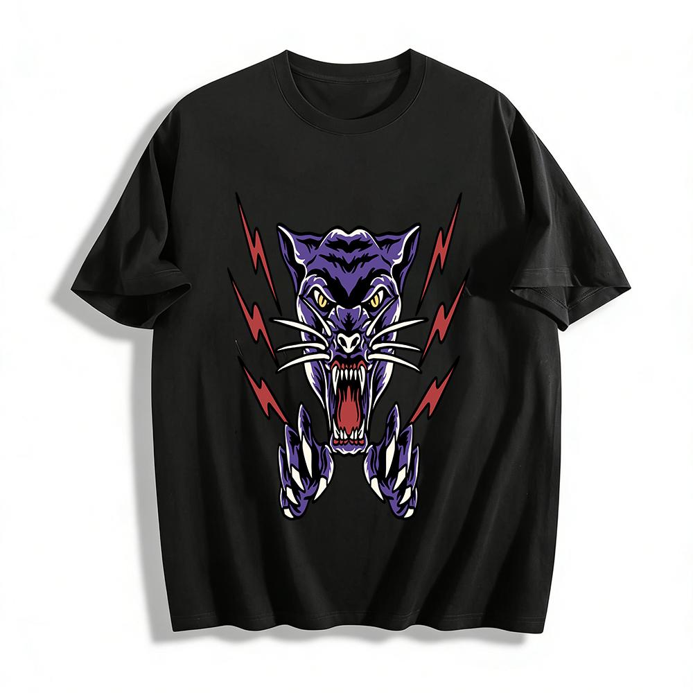 Fierce Panther Lightning Print Trendy Casual Short Sleeve T-Shirt Pure cotton T-shirt XXS