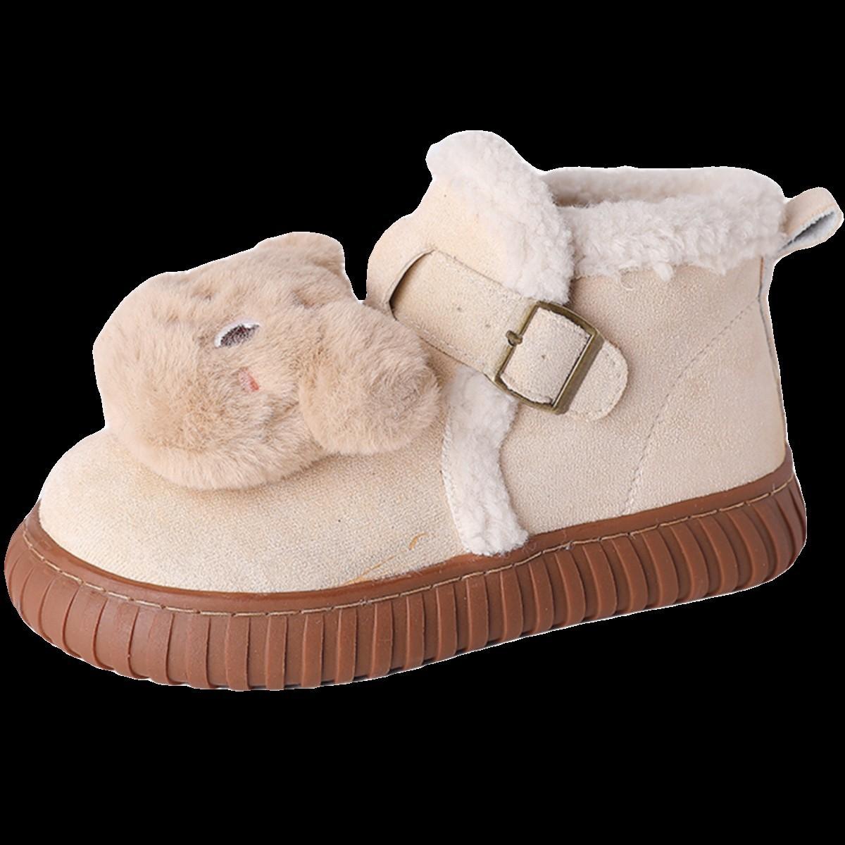 Women Warm Fur Snow Boots Winter Female Cute Bear Buckle Cotton Shoes Thickened Thick Sole Comfortable Non-slip High-top Flats 35 2490₽