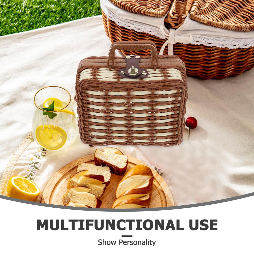 Vintage Suitcase Large Capacity Woven Basket For Home Decor Picnic Travel Sundries Storage Picnic Suitcase Box