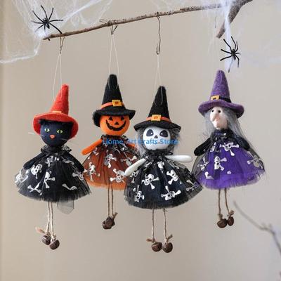 Y3NA Festival Cloth Halloweens Hanging Ornament With Witch Black Cats Pumpkin Phantoms Design For Indoor Outdoor Home Decoration