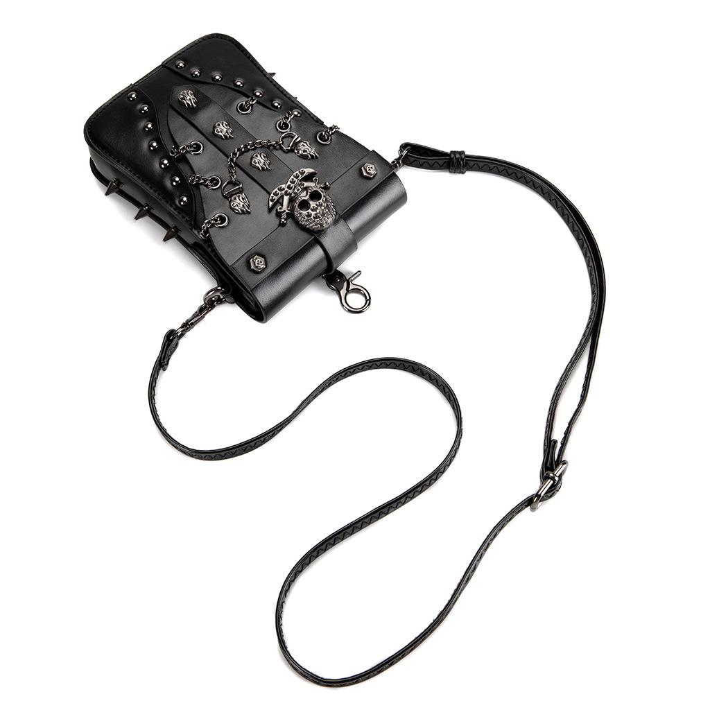 European & American Punk Rivet PU Leather Crossbody Bag with Chain