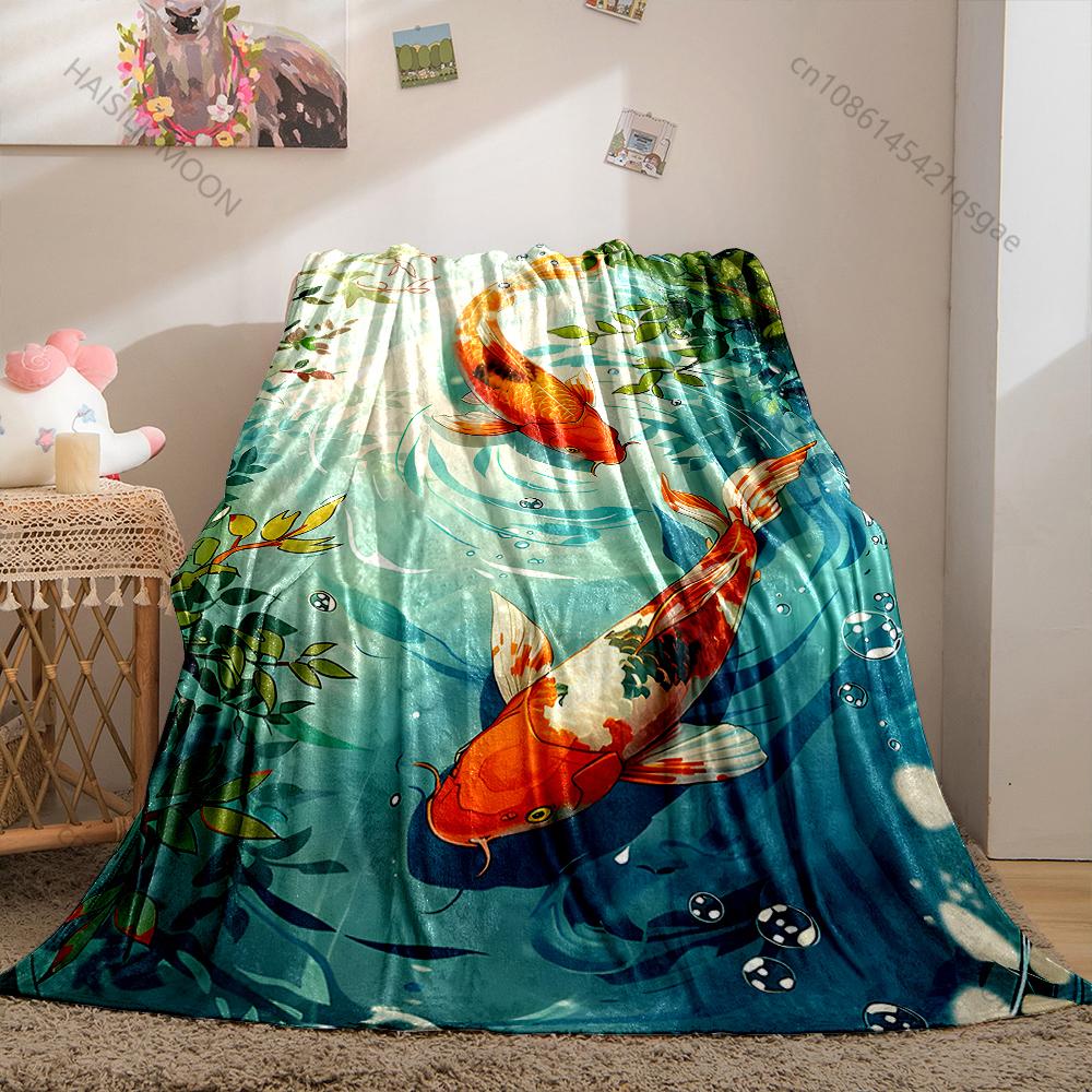 Multiple sizes Koi swimming in water  Print Blanket Warm Soft Suitable for All Seasons for Home Sofa Travel Camping Picnics RV