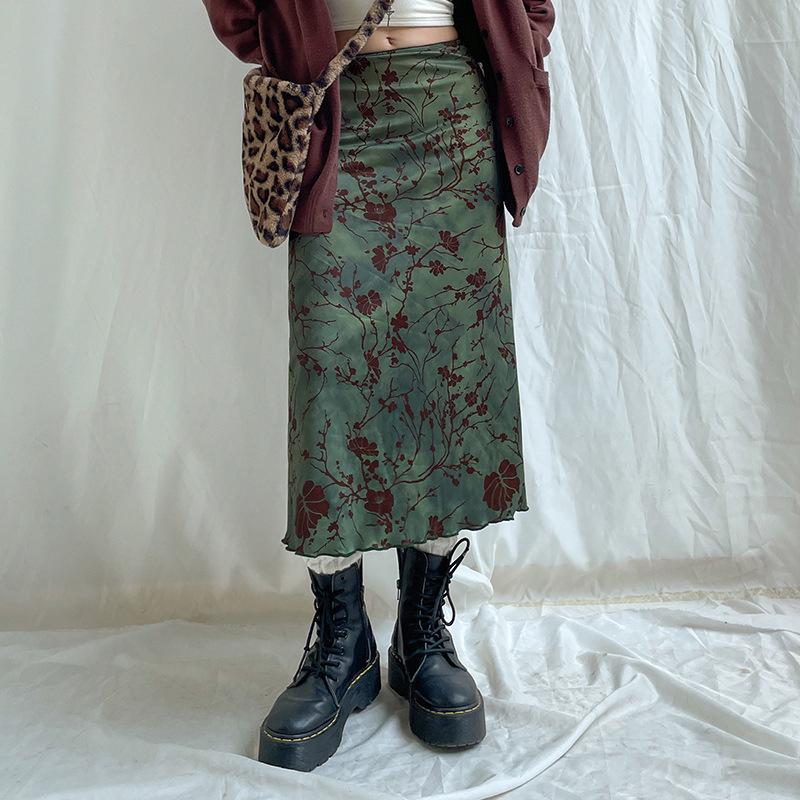 Slim Fit High Waist Ink Painting Skirt - PG2458 Large зелёный