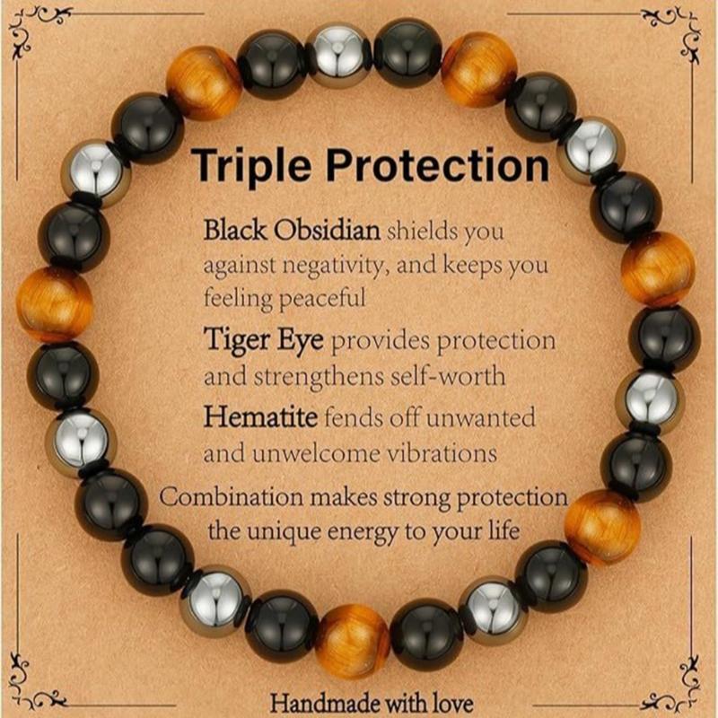 A52E Stretchable Obsidians Tigers Eye Bracelet Handcrafted Adjustable Beaded Wristband Unisex