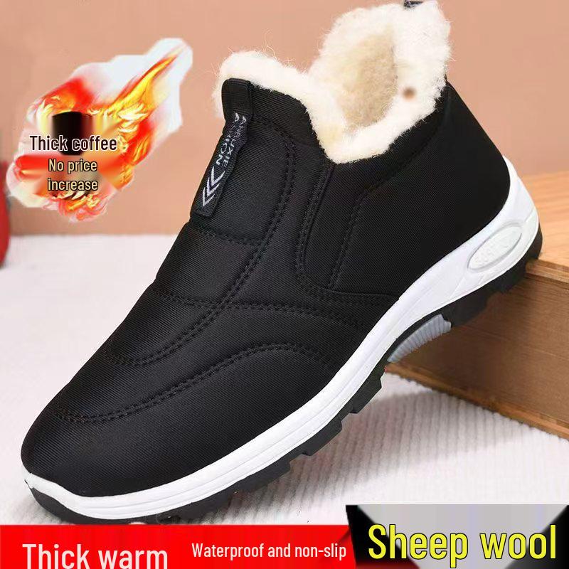 Winter Non-slip Warm Shoes for Men and Women - Thick, Velvet-lined, Waterproof, Cold-proof Cotton Shoes for Middle-aged and Elderly.