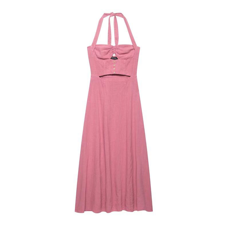 

Kaslead New Arrival Women s Clothing Fashion Style Fashion Blended Hanging Collar Midi Skirt Dress 35067300 Image color L