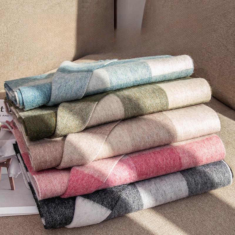 Scarf Korean Style Pure Wool Scarf Winter Wool Plaid Tassel Thickened Warm Scarf Couple Style