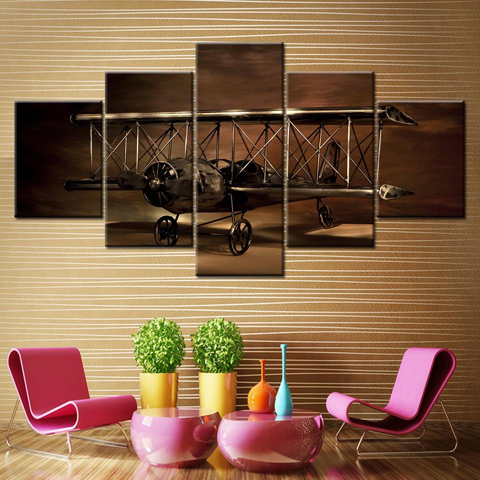 Canvas Painting Airplane Biplane Model 5 Pieces Wall Art Painting Modular Wallpapers Poster Print Decor