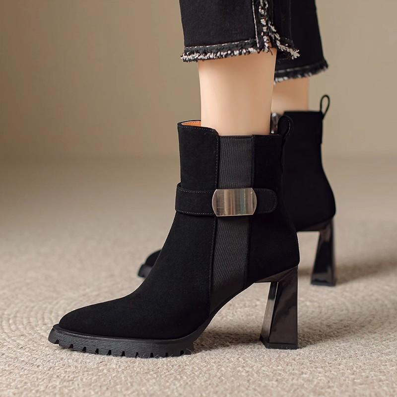 European and American platform short boots pointed thick heels women's autumn and winter new waterproof table high heels matte thin Martin boots