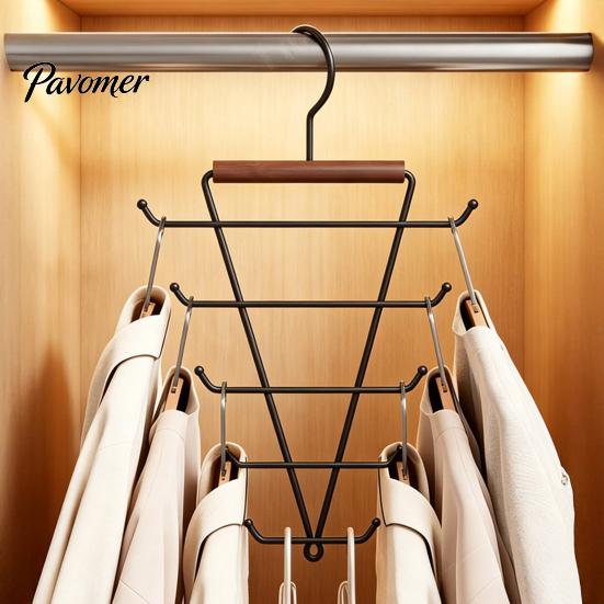Vertical Wardrobe Storage Hangers V Shaped Closet Organizer, 12 Hooks 360 Degree Swivel Hook Design, Space Saving Organizers Beech Wood Hanger