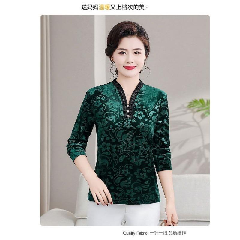 Western-style Mother's Bottoming Shirt Spring and Autumn New Middle-aged and Long-sleeved High-end Tops T-shirts
