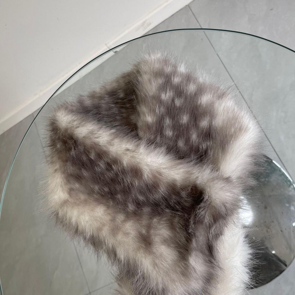 Thickened Plush Scarf Grey Deer Print Winter Shawl Soft Warm Scarf Winter