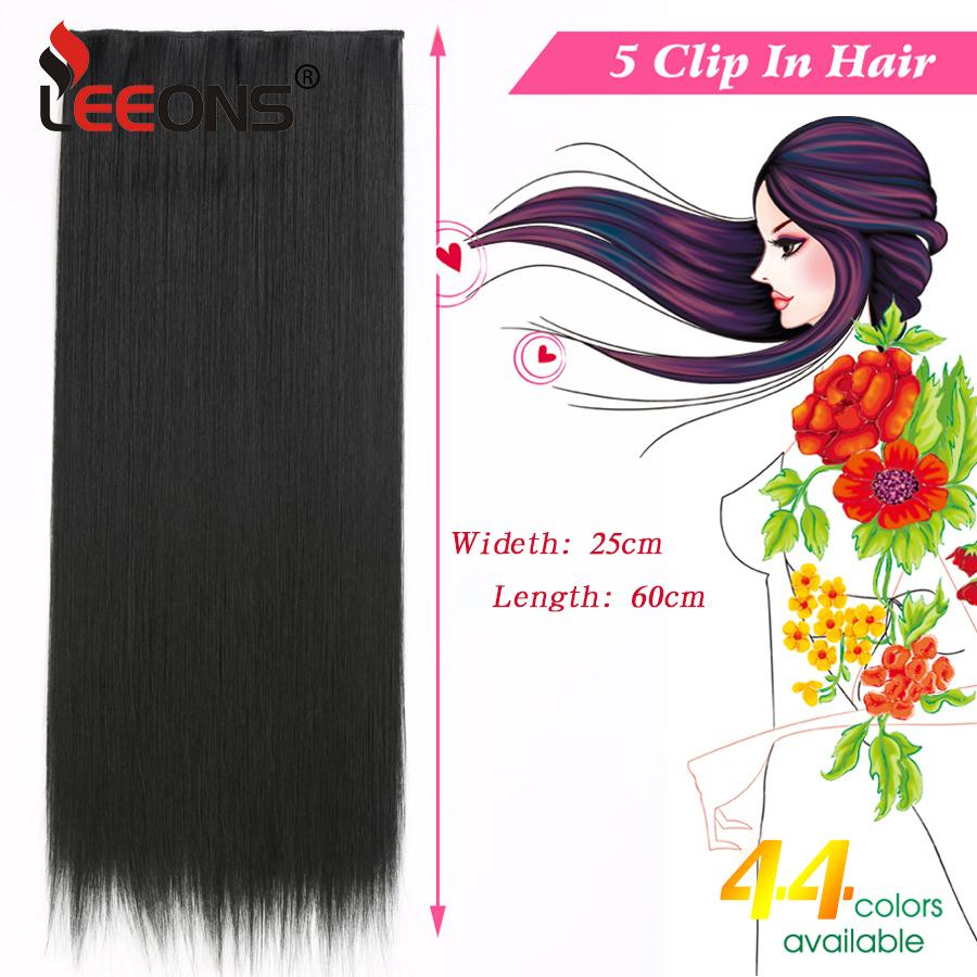 Leeons 5 Clips In Hair Extensions Synthetic Straight Heat-Resisting Fiber Clip On 24 Inch Blonde Brown Fashion Color For Women