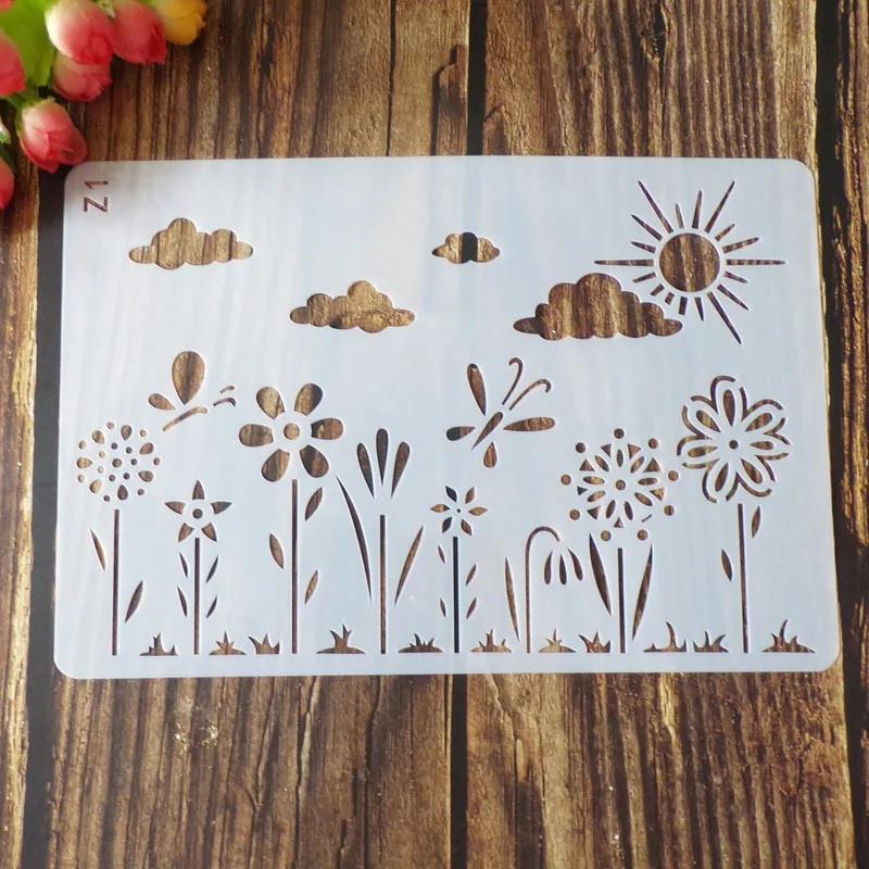 Plantillas de capas de hojas para bricolaje, pintura de pared, álbum de recortes, coloración, relieve, álbum, plantilla de tarjeta decorativa