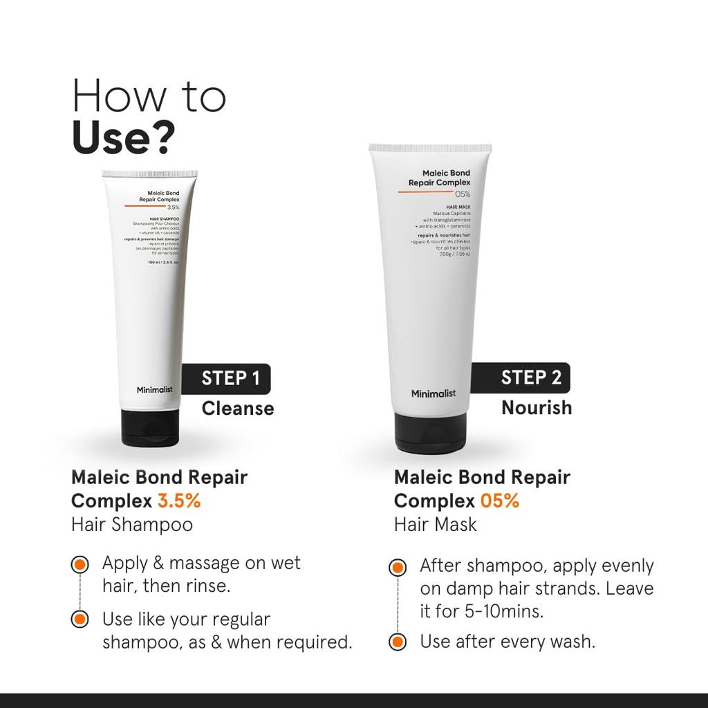 Minimalist Bond Repair Shampoo For Damaged Dry & Frizzy Hair With Maleic Bond Repair Complex 3.5% Sulphate & Paraben Free For Women & Men 100ml