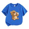 Cute Cartoon Bear Telescope Print Kids 100% Cotton T-shirt, Unisex Boys Girls Crew Neck Short Sleeve Casual Soft Breathable Tee Tops for Daily Summer