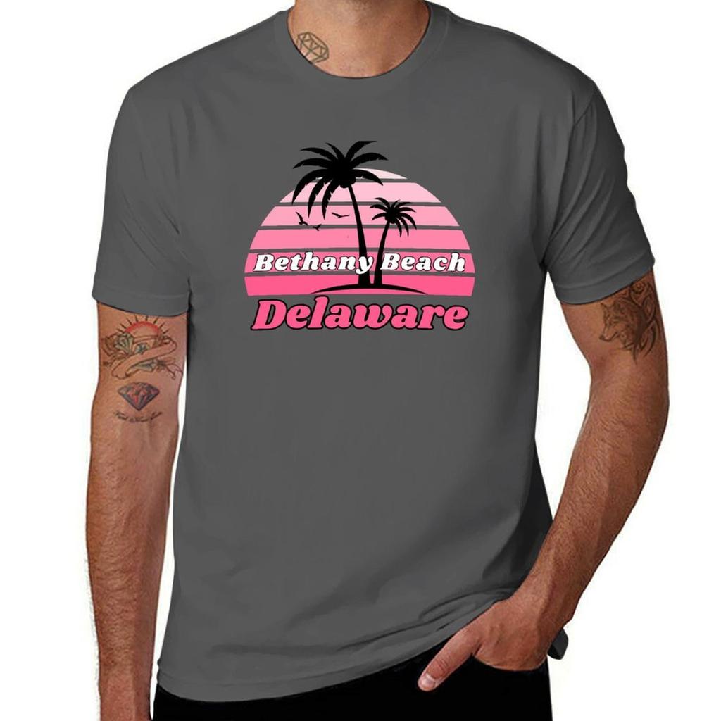 Retro Cool Bethany Beach Delaware Palm Tree At Sunset Tshirt Large Size Soft Cotton Tshirt
