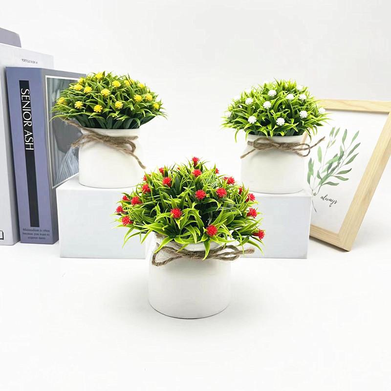 Plastic Paniculata Gypsophila L Potted Plant Bonsai With Roped Bow Wedding Decor