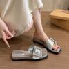 Fashion and Casual Flat-bottomed Cool Slippers, Large Size Outer Wear, Foreign Trade Summer New Models with Diamond Square Buckle One-word Slippers W