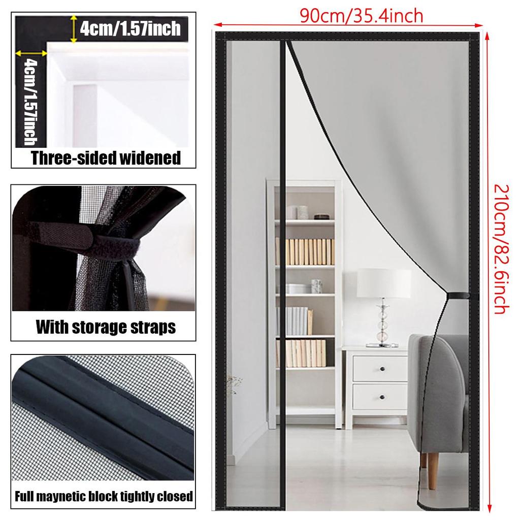 Magnetic Screen Door, Reversible Left Right Side Opening, Upgraded Polyester Prevent Small Pets from Scratching The Mesh-Black