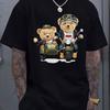 Summer 100 Cotton Fashionable Casual Sports Loose Cartoon Bear Pattern Printed Round Neck Short Sleeved Men's T-shirts