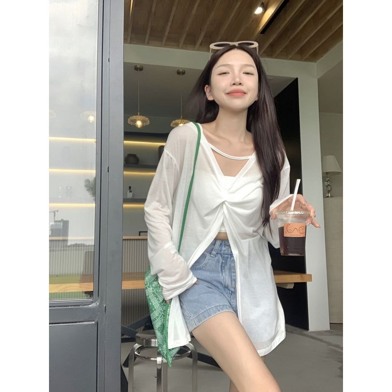 Two-Way Wear Niche Style Long Sleeves Thin Loose Sun Protective Blouse