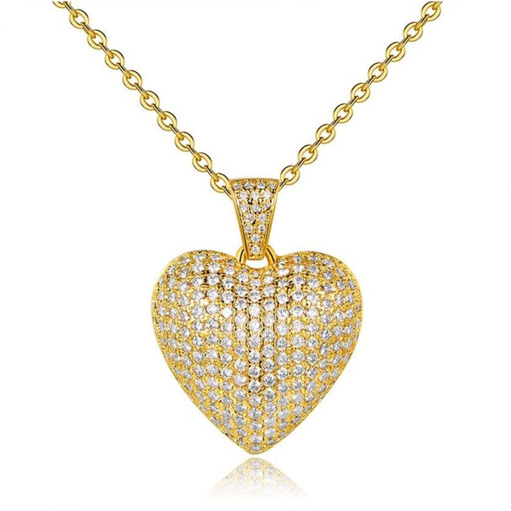 Full Micro Paved Solid Heart Pendant Classic Cable Link Chain Women Clavicle Necklace