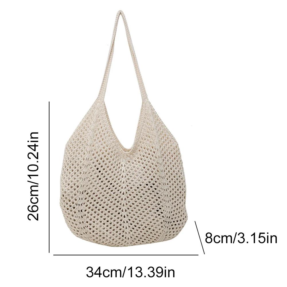Fashion Women's Hollow Woven Shoulder Bags Large Capacity Knitting Underarm Bag Solid Crochet Tote Handbag Summer Mesh Beach Bag