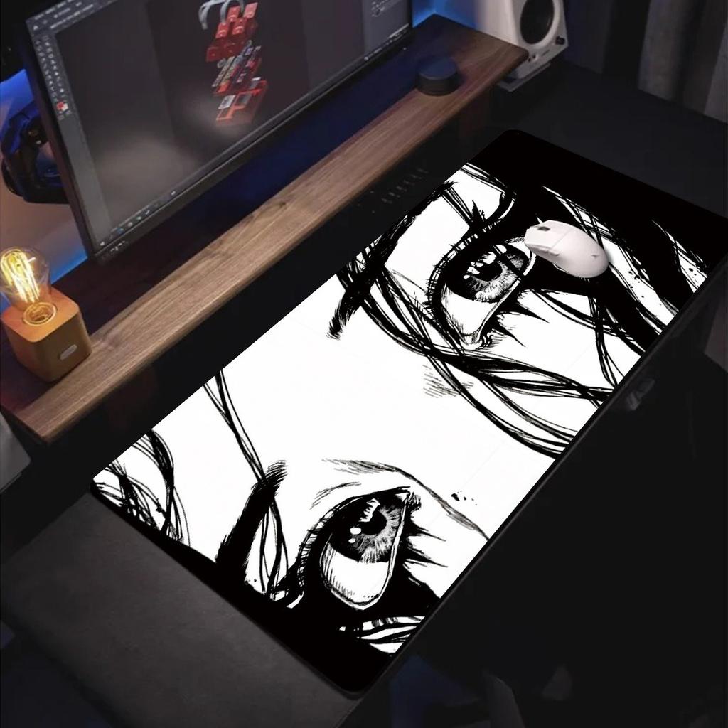 Black and White Girl Eyes Design Mouse Pad Anime Large Office Carpet Desk Mats XXL Gamer Desk Accessories Computer Long Mousepad
