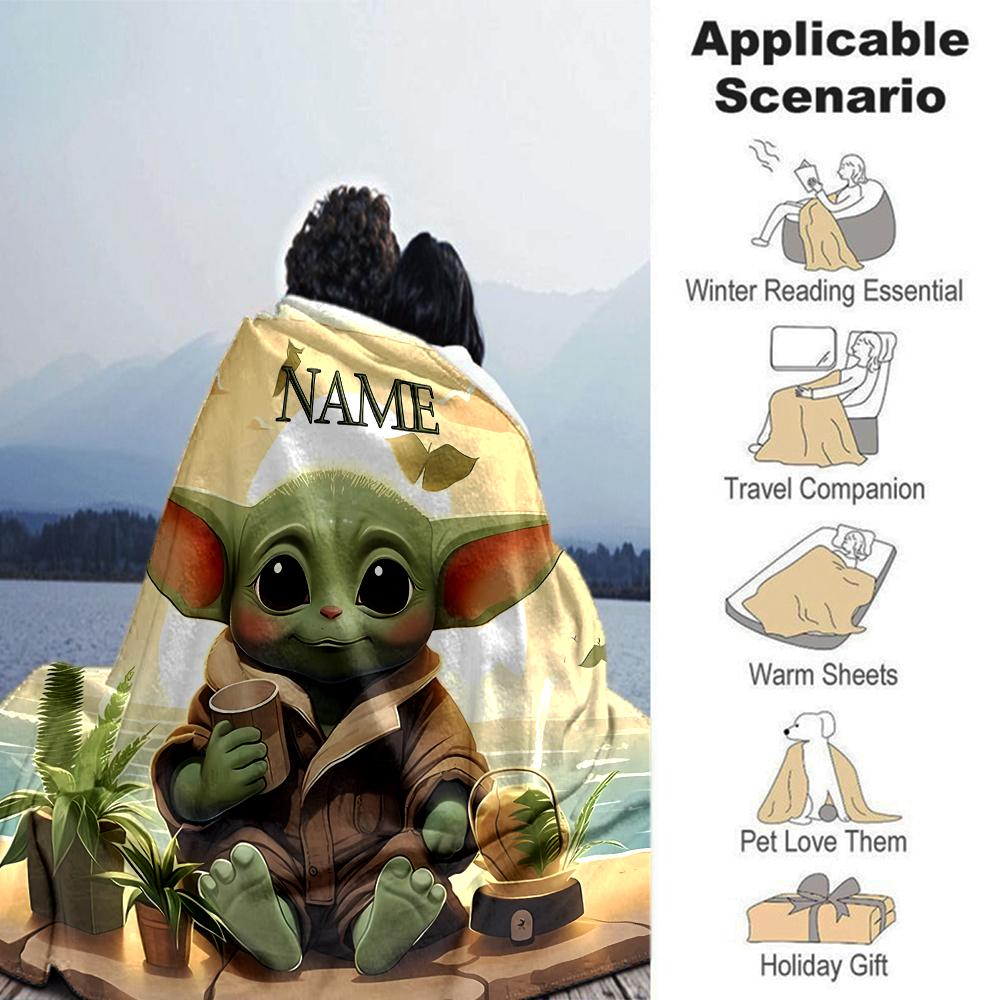Customiz Name Personality Yoda Blanket Soft &Warm Sofa Office Bed Travel Lunch Break Blanket, Gift Suitable All Seasons