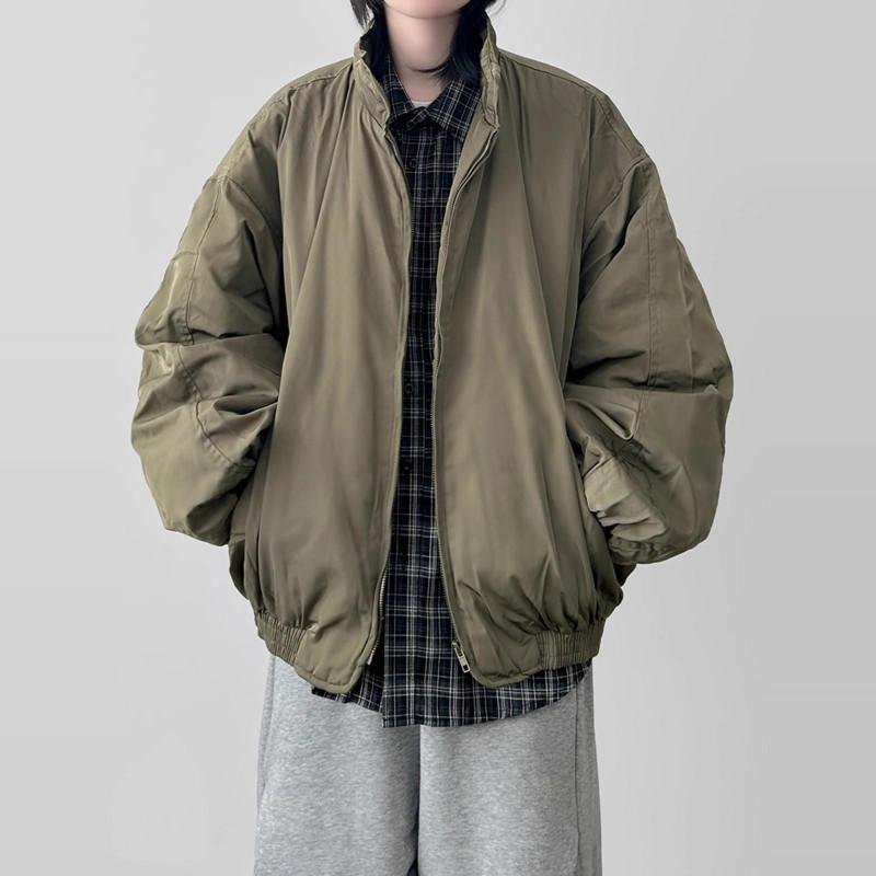 

Унисекс Японская Ретро Хлопковая Куртка-Бомбер со Стойкой L зелёный