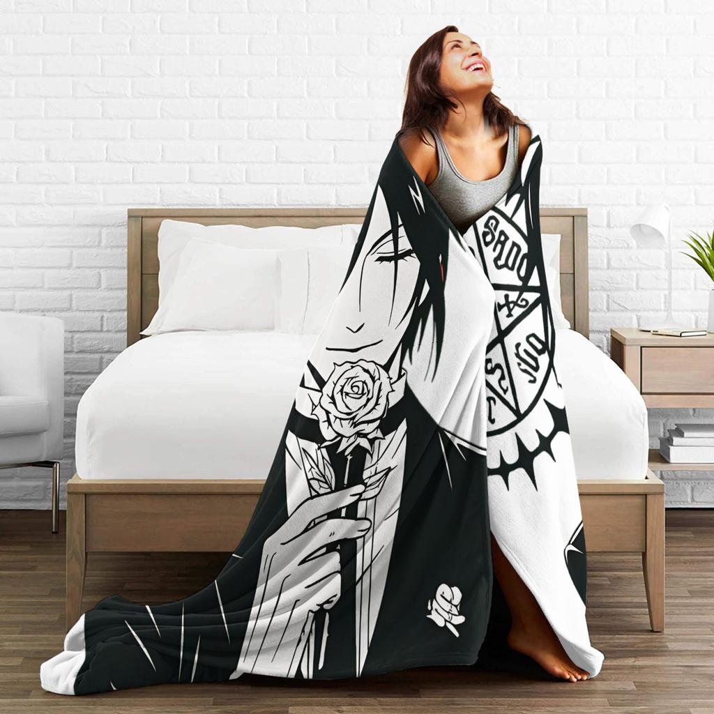 Black Butlers  Flannel Blanket Autumn  Super Soft Bedding Throws for Kids Bedroom Graphic Bedspread Sofa Bed Cover